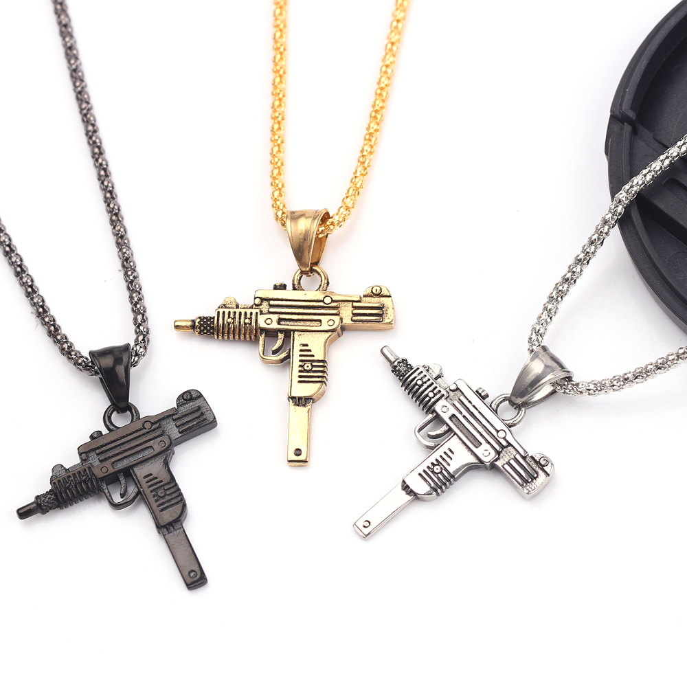 Street Fashion Jewelry - จี้สร้อยคอรูปปืนอูซี่สไตล์พังก์ - เครื่องประดับฮิปฮอปแฟชั่นสำหรับผู้ชาย สร้างลุคเท่ห์และมีสไตล์