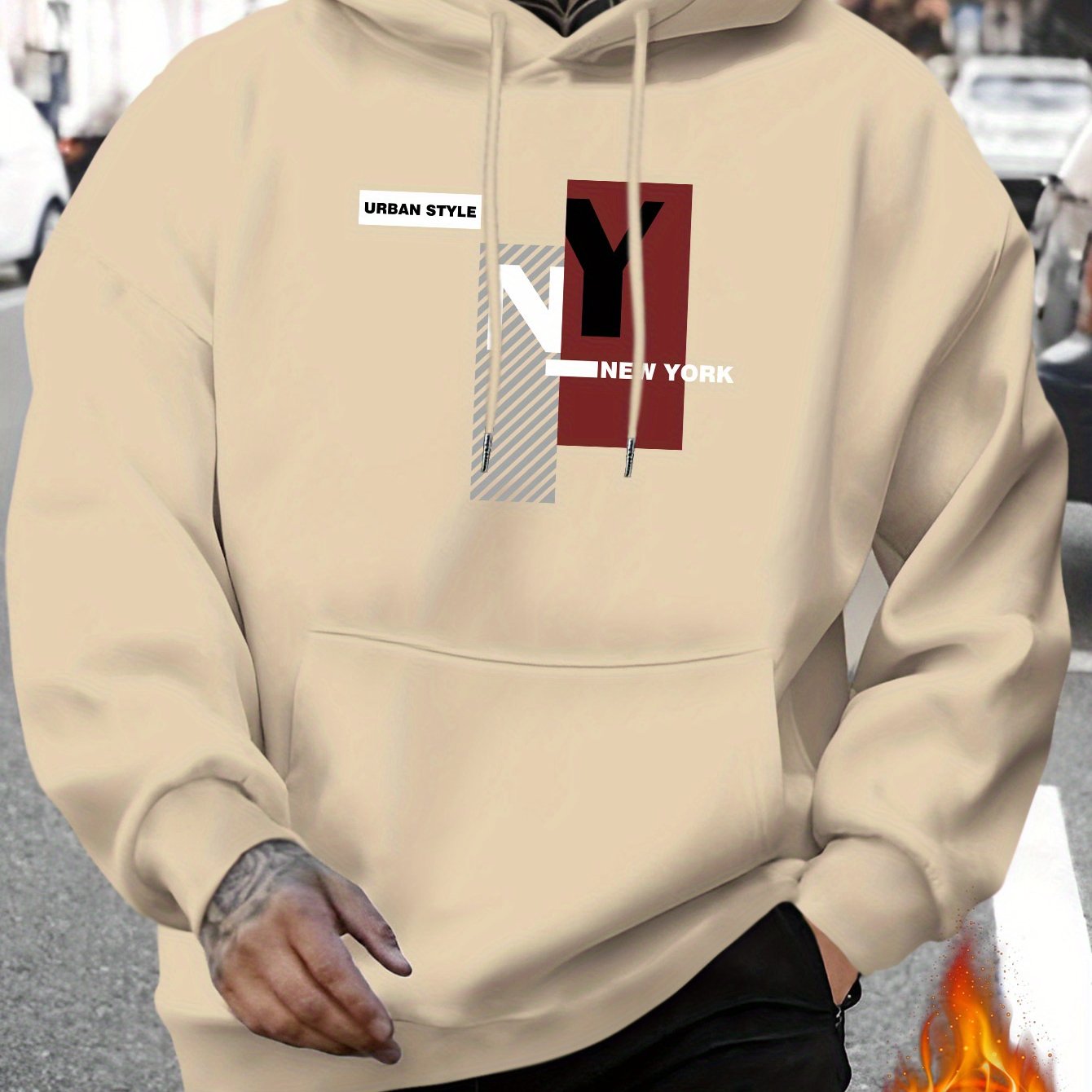 Street Fashion Nyc - เสื้อสเวตเชิ้ตลำลองลายพิมพ์ NYC สำหรับผู้ชายและผู้หญิง พร้อมฮู้ดดี้มีเชือกผูก ดีไซน์ทันสมัย เหมาะสำหรับฤดูใบไม้ร่วงและฤดูหนาว