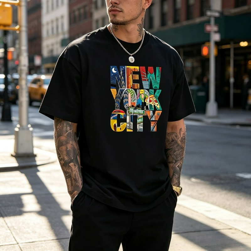 Street Fashion Nyc - NEW YORK CITY เสื้อยืดกราฟิกสำหรับผู้ชายสีสันสดใส NYC Street