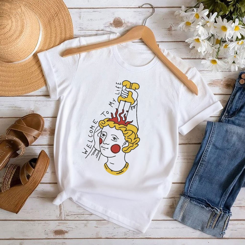 Street Fashion History - เสื้อยืดลายศิลปะยุคกลาง ยินดีต้อนรับสู่ชีวิตของฉัน เสื้อผ้าลายศิลปะตลกๆ ประวัติศาสตร์ศิลปะ เสื้อผ้าลายไม้แกะสลักยุคกลาง เสื้อผู้หญิง