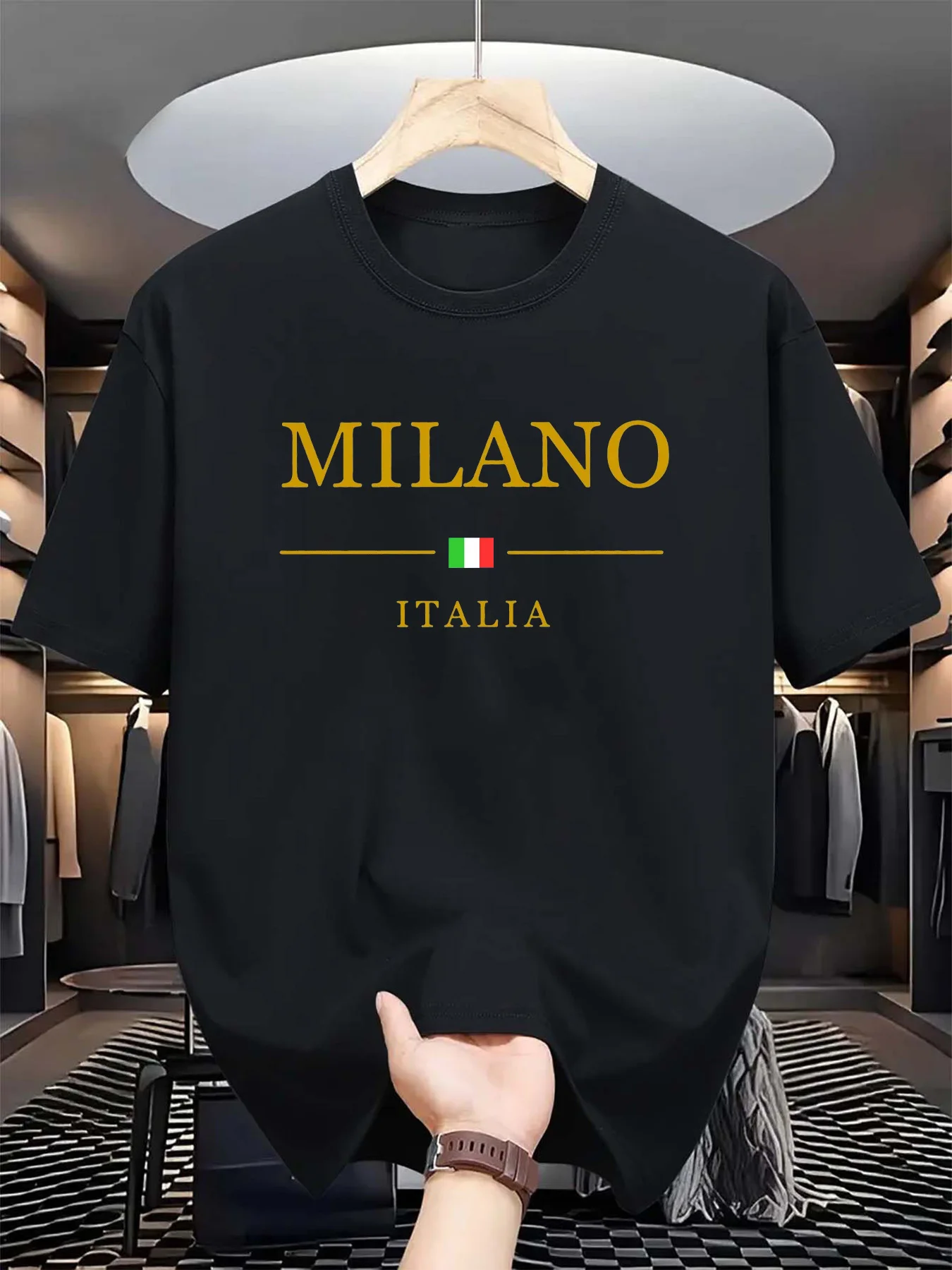 Street Fashion In Milan - เสื้อยืดพิมพ์ลาย 3 มิติสำหรับฤดูร้อนของผู้ชาย แขนสั้น ทันสมัย ​​ลำลอง
