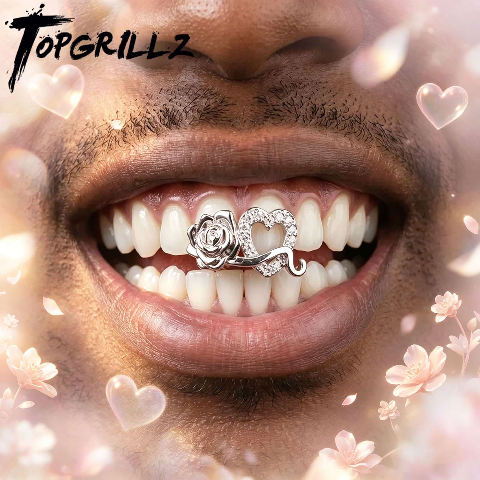 Street Fashion Jewelry - TOPGRILLZ ชุดตกแต่งฟันรูปหัวใจคู่ประดับเพชรซิคอนสไตล์โรแมนติก ฮิปฮอป สำหรับผู้หญิงและผู้ชาย เครื่องประดับคอสเพลย์