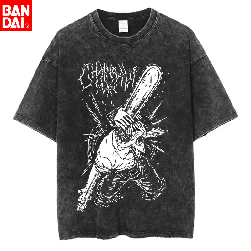 Street Fashion Magazine - เสื้อยืดลายกราฟิก Chainsaw Man Denji สีขาวเมทัลลิก รุ่นซัมเมอร์
