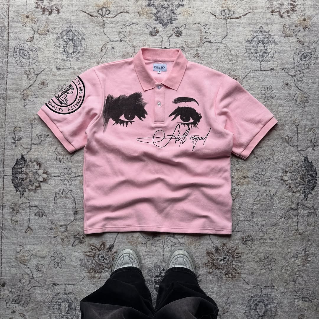 Street Fashion Logo Design - เสื้อโปโลสไตล์เรโทรแบบอเมริกัน, ดีไซน์ปักโลโก้, เสื้อยืดแขนสั้นสีชมพูแบบยูนิเซ็กซ์, แฟชั่นลำลองสไตล์สตรีท