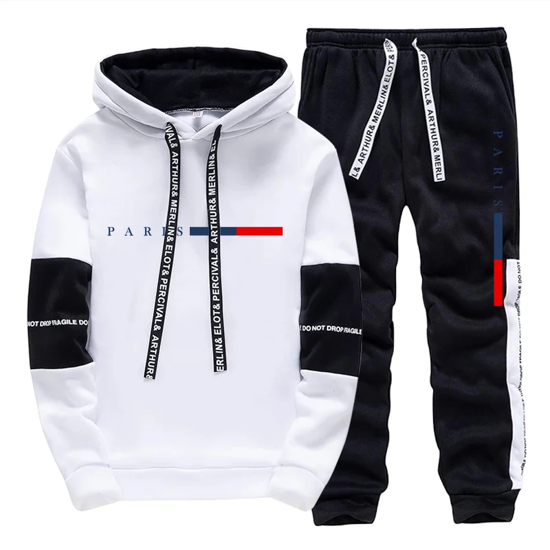 Street Fashion China - ชุดเซ็ตผู้ชาย/เสื้อฮู้ด/กางเกง แฟชั่นปารีส ฤดูใบไม้ร่วง ฤดูหนาว ชุดลำลองสปอร์ต เสื้อฮู้ดแบบสวมหัวและกางเกงขายาว