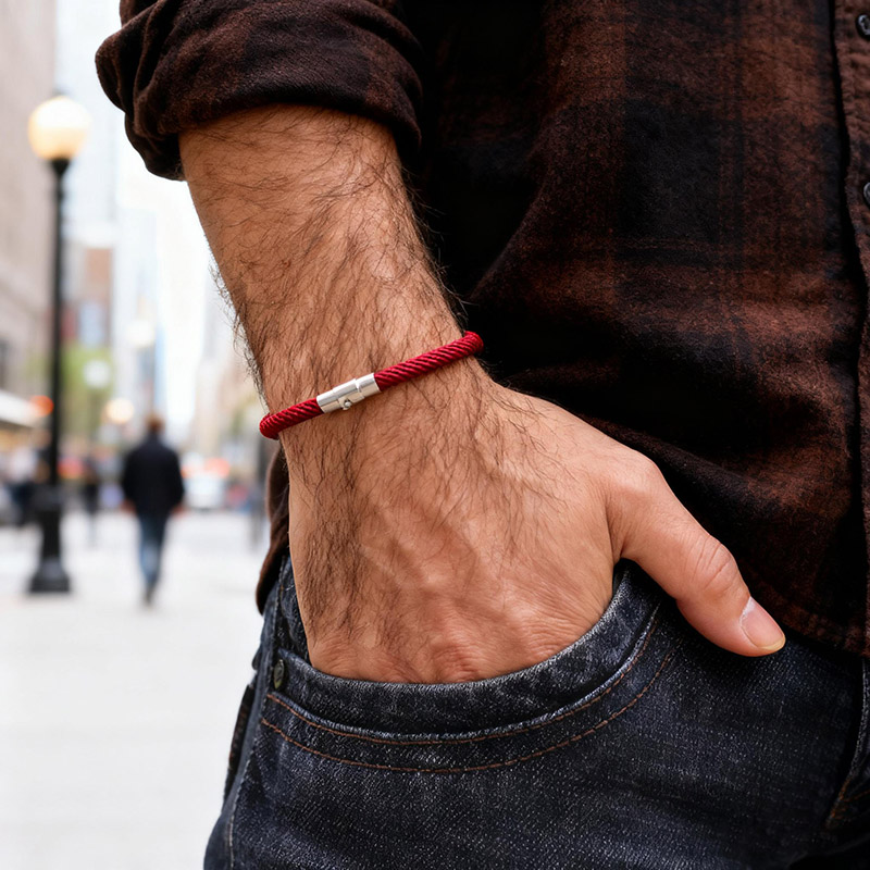 Street Fashion In Milan - สร้อยข้อมือถักมือ เกรด A พร้อมตัวล็อคแม่เหล็กแบบผู้ชาย สายมิลานแบบพัน สร้อยข้อมือสำหรับปั่นจักรยาน