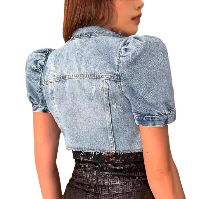 เสื้อแจ็คเก็ตยีนส์ผู้หญิงแบบคร - Distressed Jean Rip บทวิจารณ์และราคา