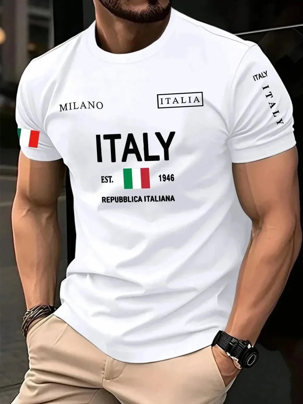 เสื้อยืดผู้ชายพิมพ์ลาย 3D สไตล - Street Fashion In Milan บทวิจารณ์และราคา