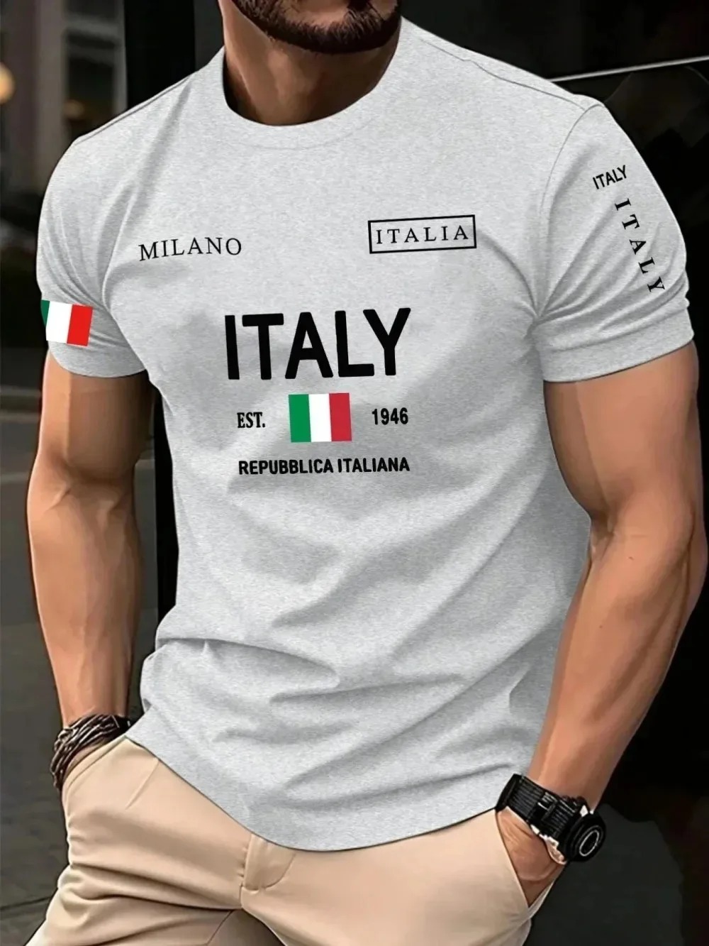 เสื้อยืดผู้ชายพิมพ์ลาย 3D สไตล - Street Fashion In Milan บทวิจารณ์และราคา