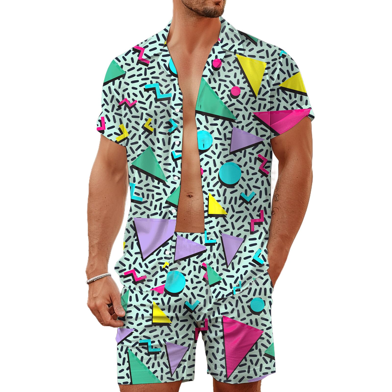 ชุดเสื้อเชิ้ตผู้ชายลายพิมพ์สาม - Street Fashion Clothes บทวิจารณ์และราคา