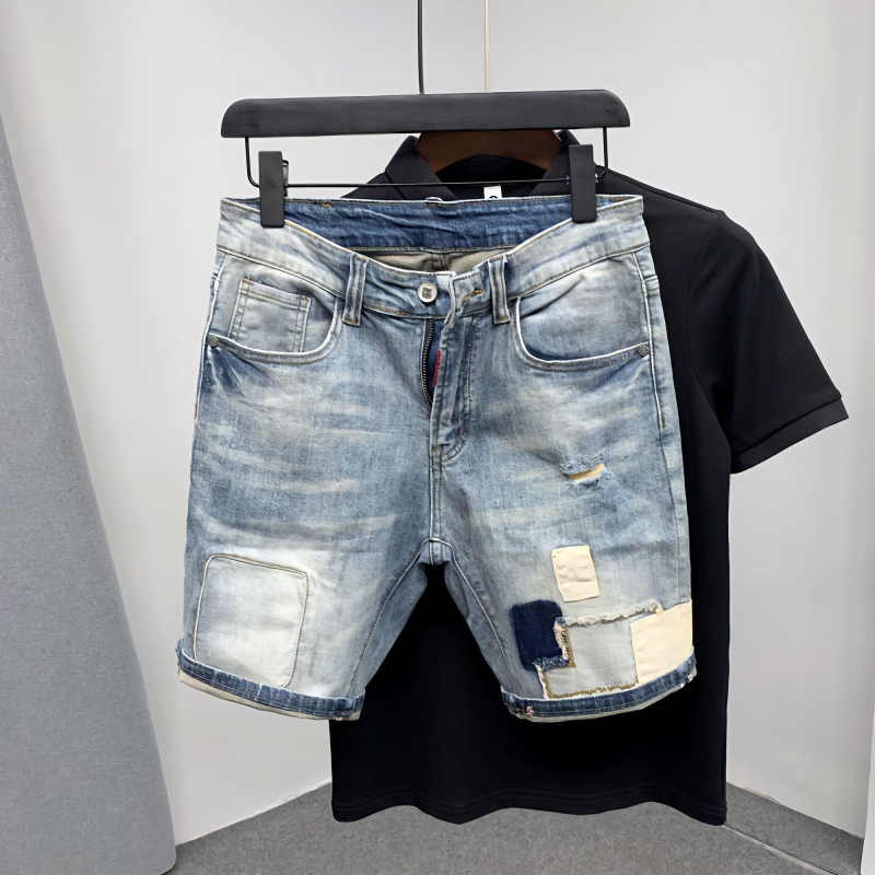 ตรงกางเกงยีนส์ชายกางเกงขาสั้น  - Distressed Jean Rip บทวิจารณ์และราคา