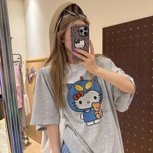 เสื้อยืดแขนสั้นพิมพ์ลายเฮลโล ค - Street Fashion Us บทวิจารณ์และราคา