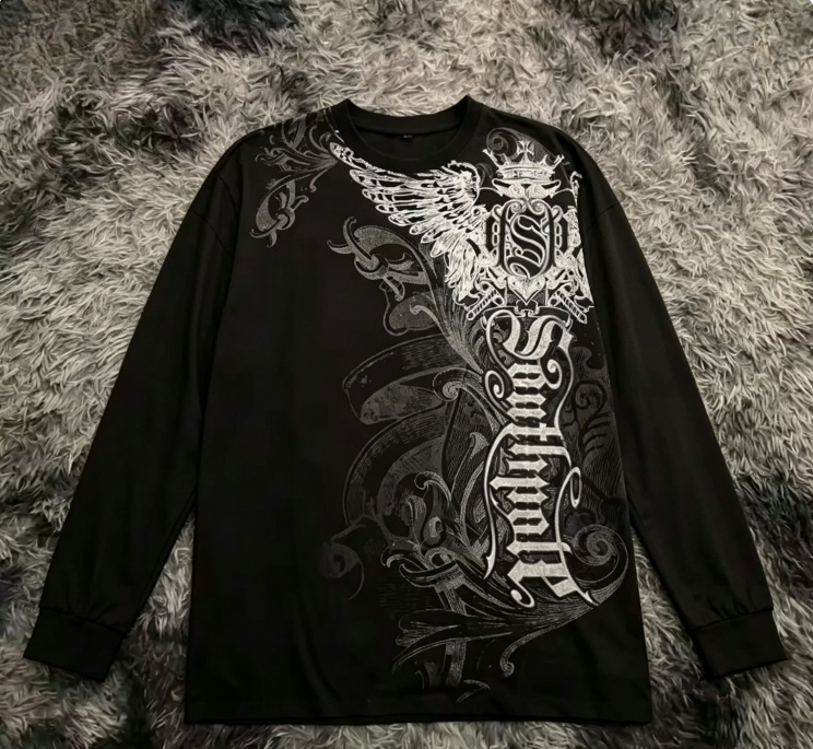 เสื้อยืดแขนยาวลายปีกสไตล์กอธิค - Street Fashion Clothes บทวิจารณ์และราคา