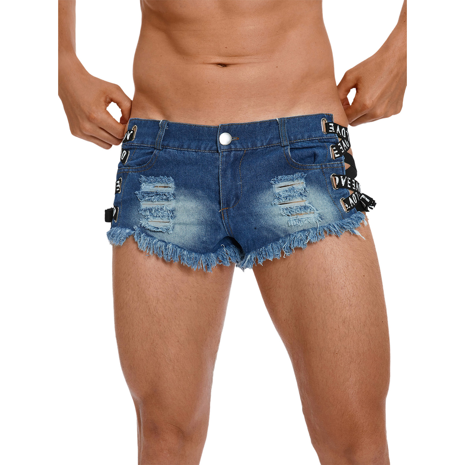 กางเกงยีนส์ขาสั้นผู้ชายแบบขาดๆ - Distressed Jean Rip บทวิจารณ์และราคา